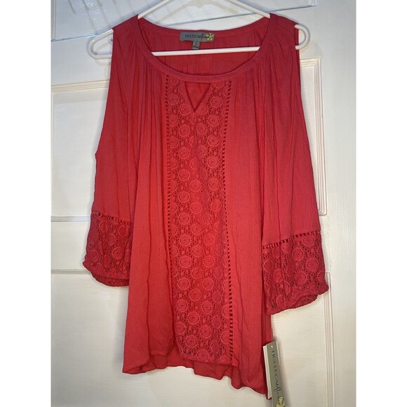 Figueroa & Flower Small Fushia Boho Hippie Lace Blouse open Sleeves NWT - Picture 1 of 7